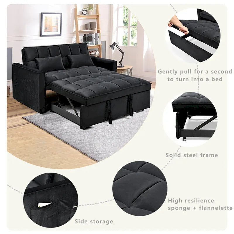 Modern Velvet Futon Loveseat with Reclining Backrest & Pockets, Seats 2 ??Dark Gray / Light Gray / Blue / Black