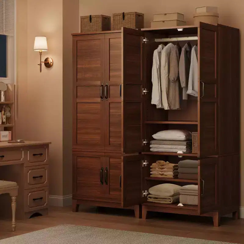 Armoire Wardrobe Closet with 4 Doors,72 in Wooden Wardrobe Cabinet with Hanging Rod, Freestanding Tall Clothing Armoire Storage Cabinet