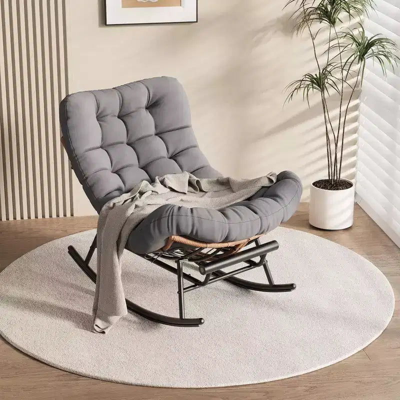 Oversized Rocking Chair with Footrest, Upholstered Lounge Chair with Metal Frame, Patio Reclining Chair for Patio Backyard Bedroom Garden