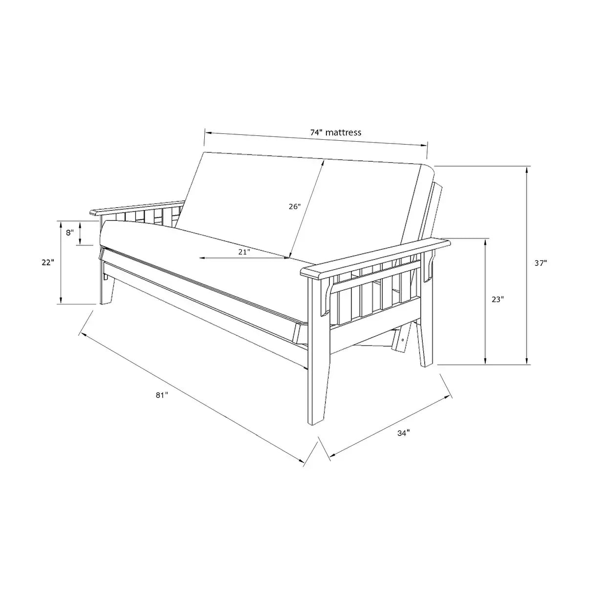 Full-size Rustic Walnut Futon Set with Mattress