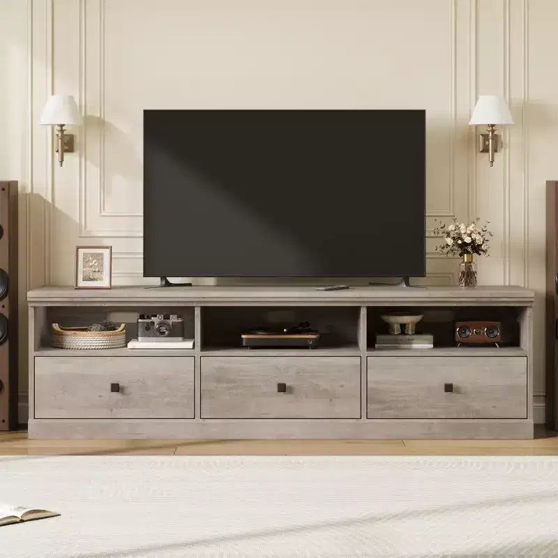 70" TV Stand for TVs up to 80", Mid Century Modern Entertainment Center with Drawers & Shelves