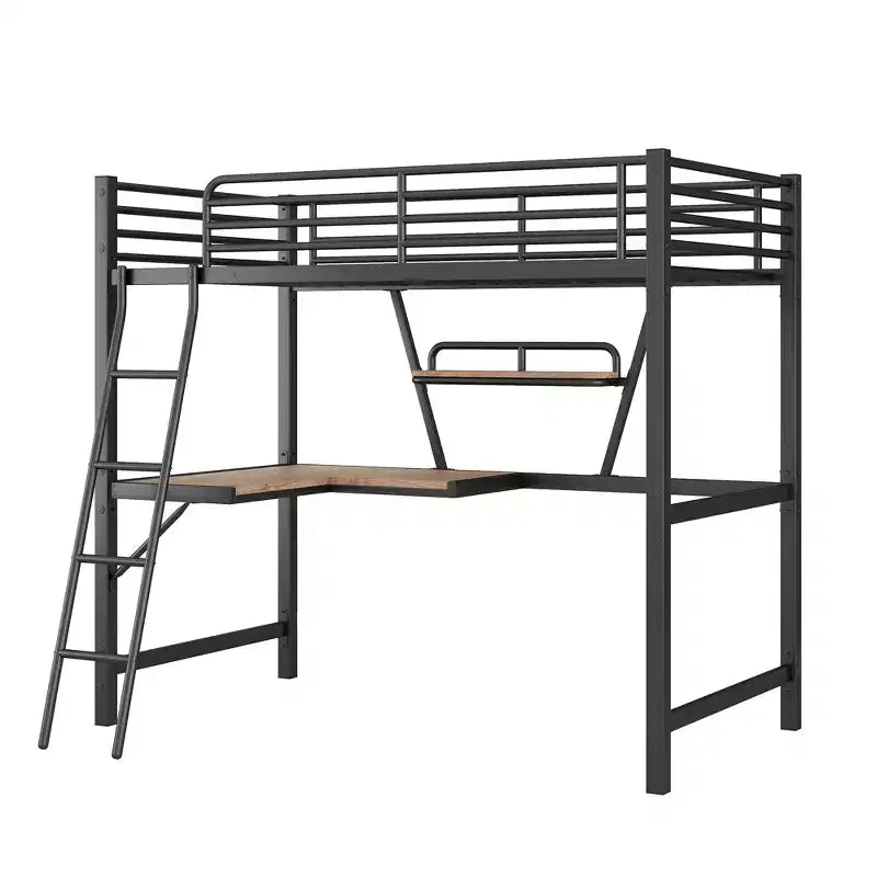 Metal Twin Size Loft Bed with Desk for Kids Teens, Hight Twin Loft Bed Frame with Small Shelf