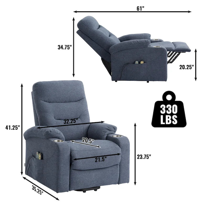 Soft Upholstered Electric Massage Recliner with Cup Holder & Dual Remote