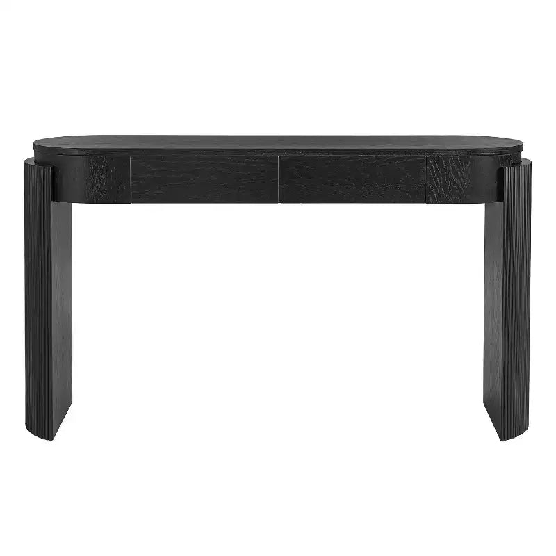 Oval-Top Console Table with Fluted Curved Legs & Dual Hidden Drawers