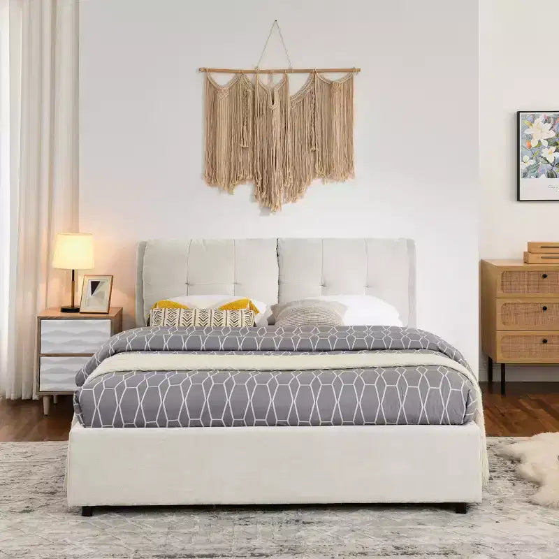 Queen/King Storage Platform Bed Frame Chenille Upholstered Bed with Soft Headboard