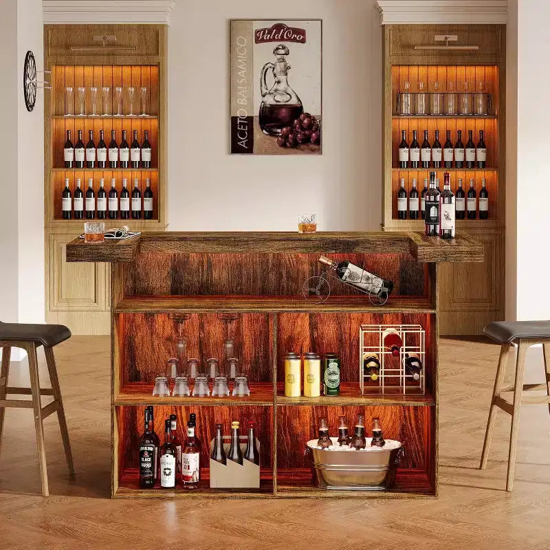 Lantine 70.9-Inch Modern 4-Tier Bar Table Home Bar Cabinet with Glass Holder and Black Footrest