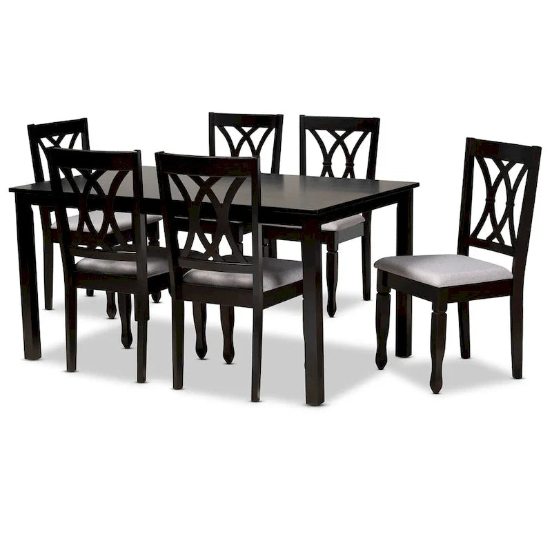 Modern and Contemporary Upholstered Wood 7-Piece Dining Set