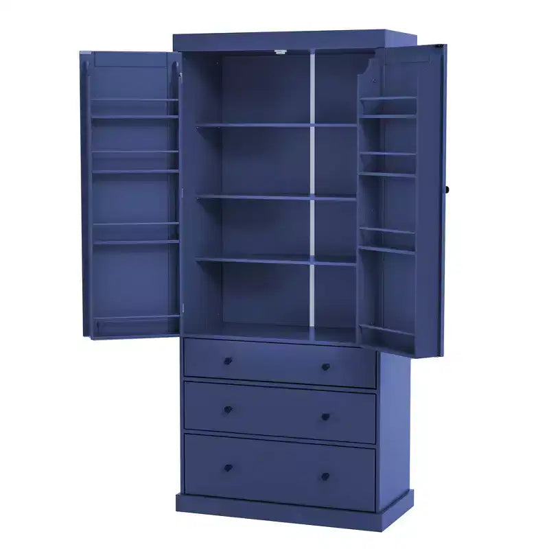 Freestanding Kitchen Pantry Organizer, Cabinet with 3-Adjustable Shelves, 3-Drawers, 8-Door Inner Shelves