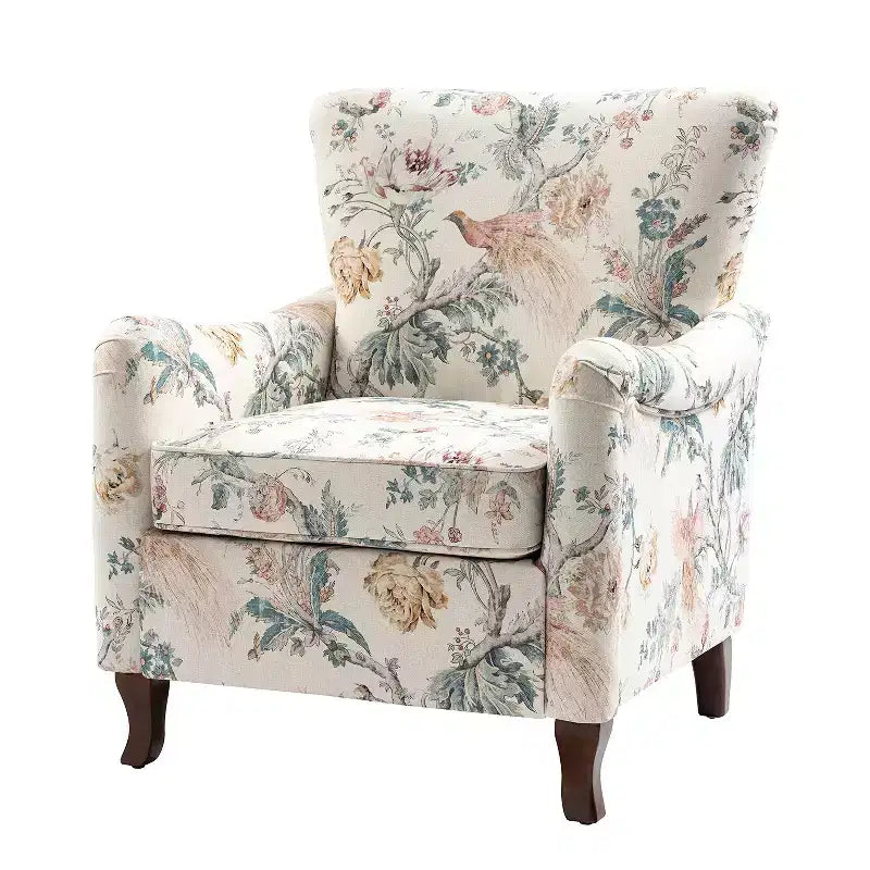 Vincent Wooden Upholstered Armchair with Fabric Pattern and Wingback Design for Bedroom| ART OF LIVING DESIGNS