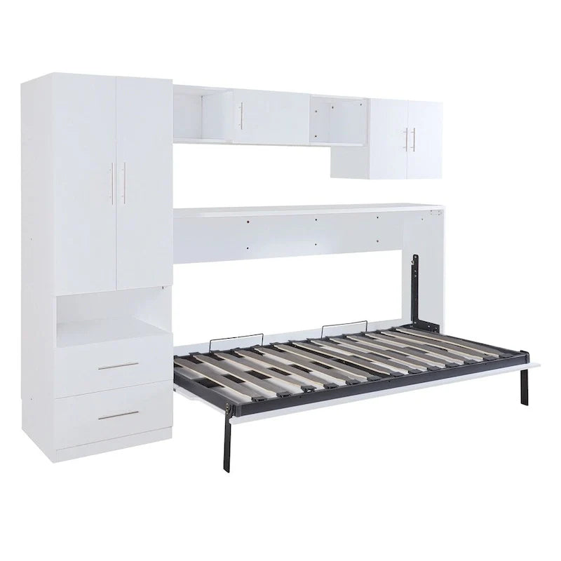 Twin Size Murphy Bed with Open Shelves and Storage Drawers