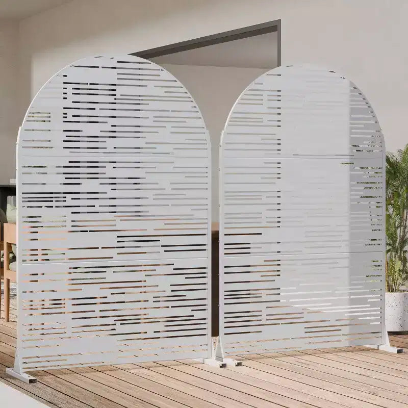 Dovelina 72H x 47W Arched Outdoor Metal Privacy Screen Freestanding Fence Panels in White/Brown for Garden Patio Deck Yard