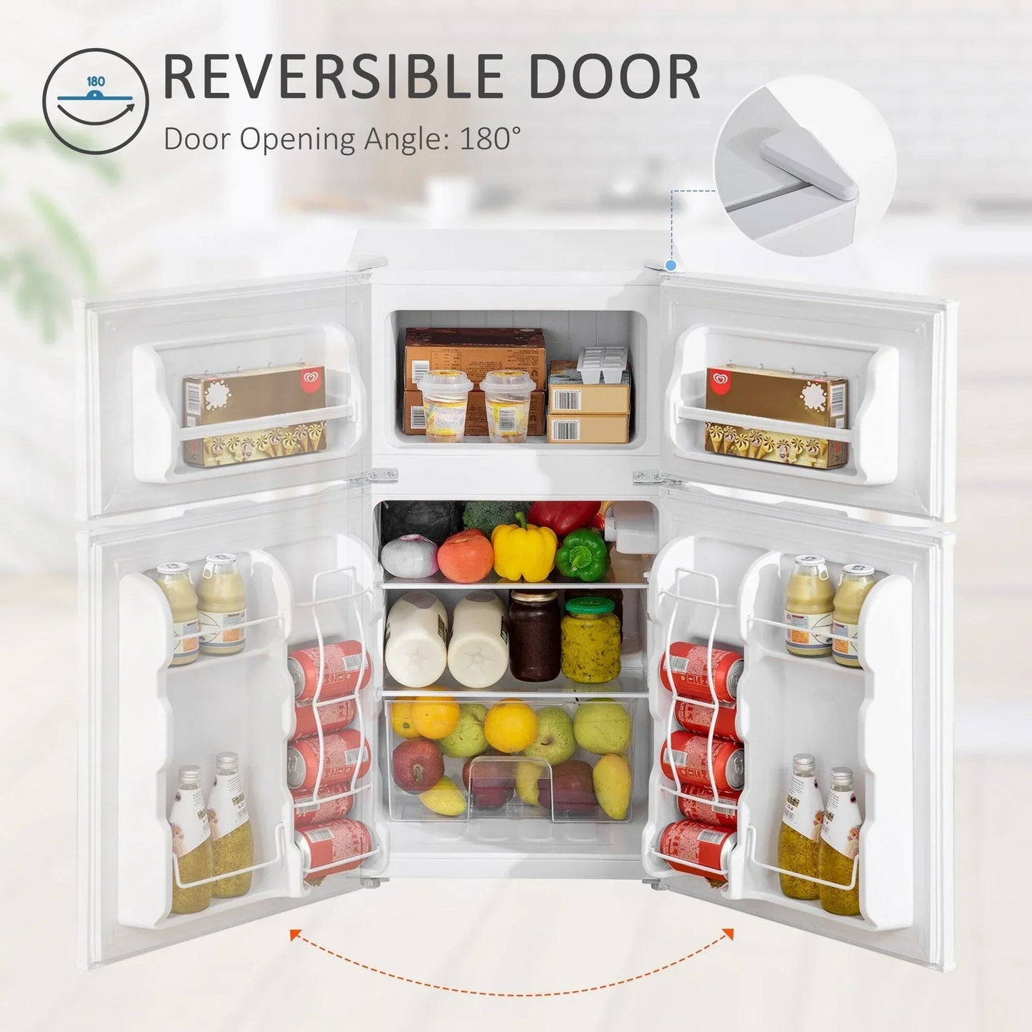 HOMCOM Double Door Mini Fridge with Freezer, 3.2 Cu.Ft Compact Refrigerator with Adjustable Shelf, Adjustable Thermostat