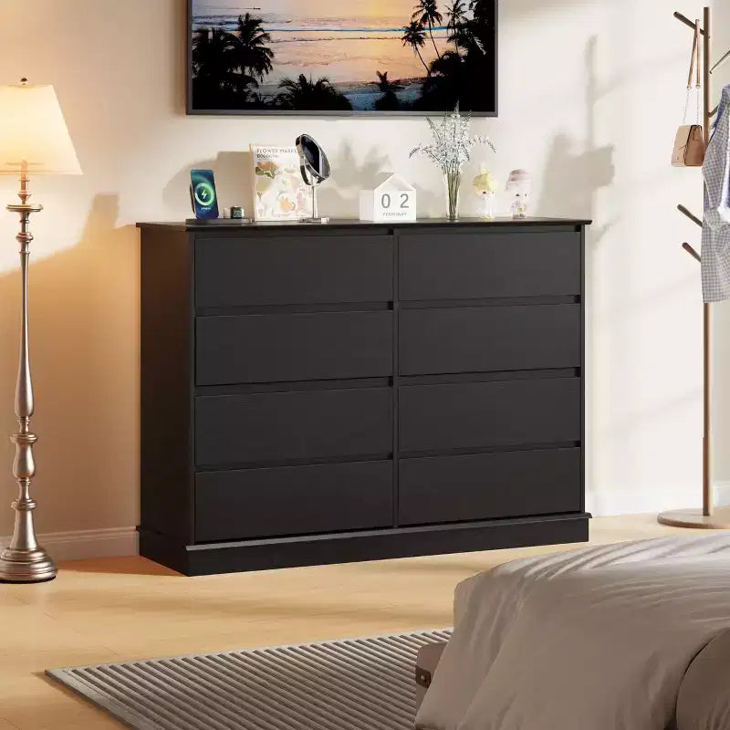 Modern Dresser for Bedroom with 8 Drawers, Wooden Storage Organizer Unit for ClosetWide Chest of Drawers