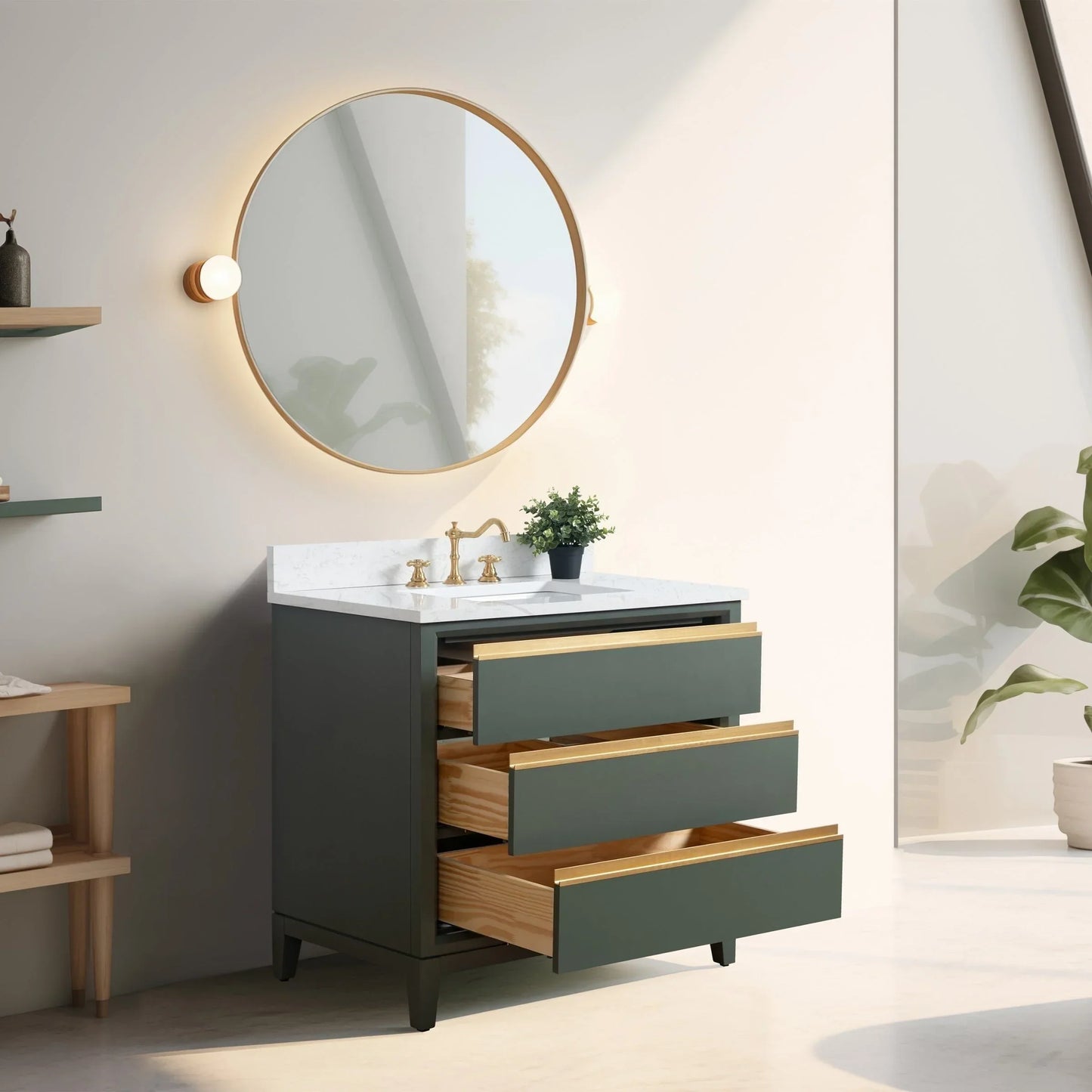 Vanity Art Bathroom Vanity with Ceramic Sink and Engineered Marble Top