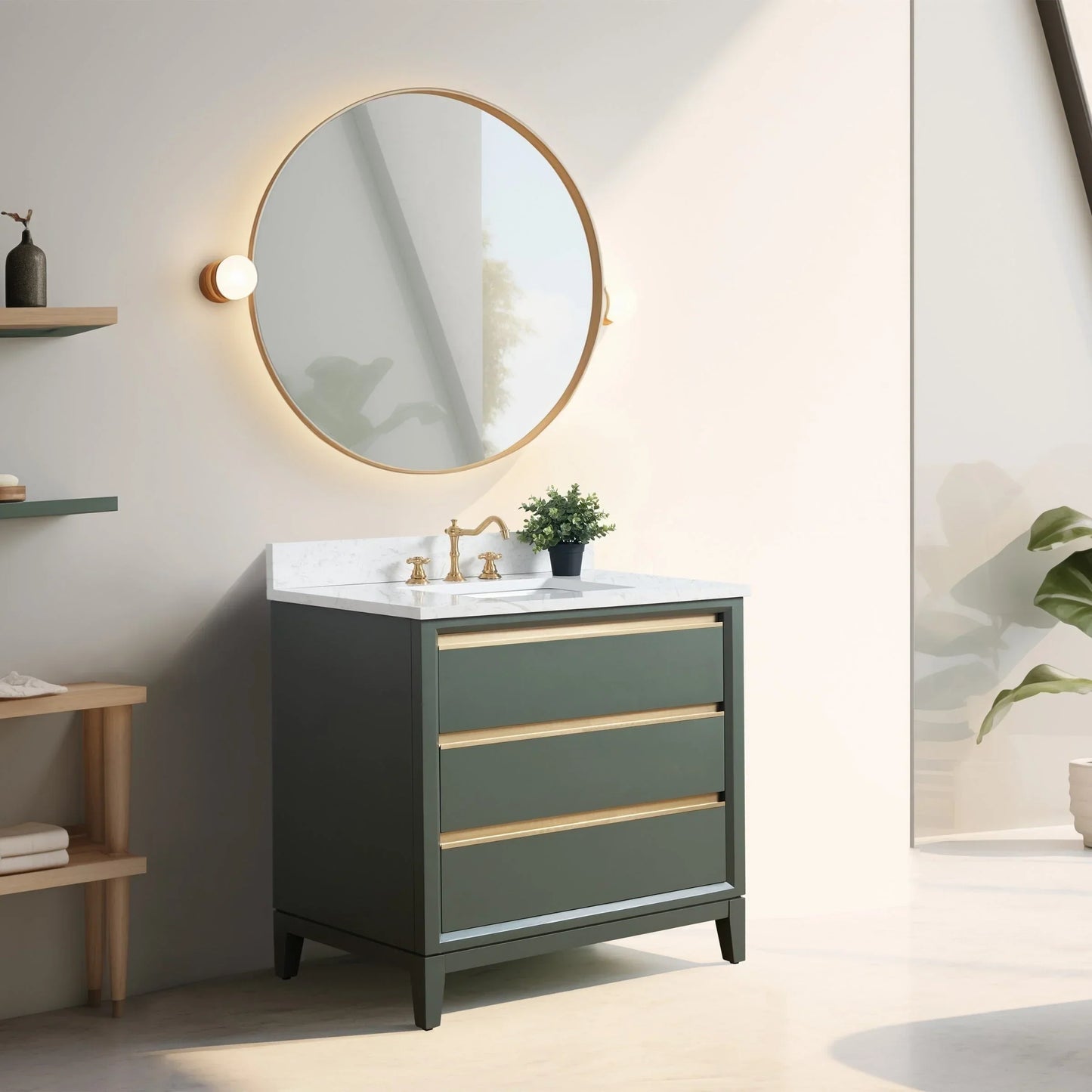 Vanity Art Bathroom Vanity with Ceramic Sink and Engineered Marble Top