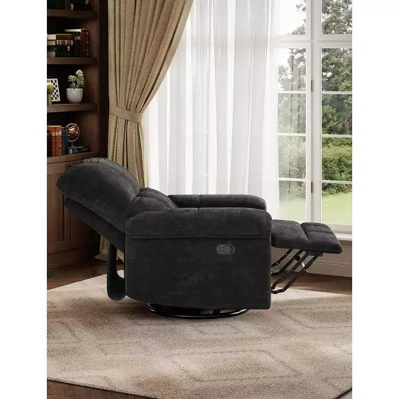 Oversized Swivel Rocker Recliner Chair, Overstuffed Chenille Upholstery, Padded Armrests, Infinite Recline, 350 lb Capacity, for Living Room