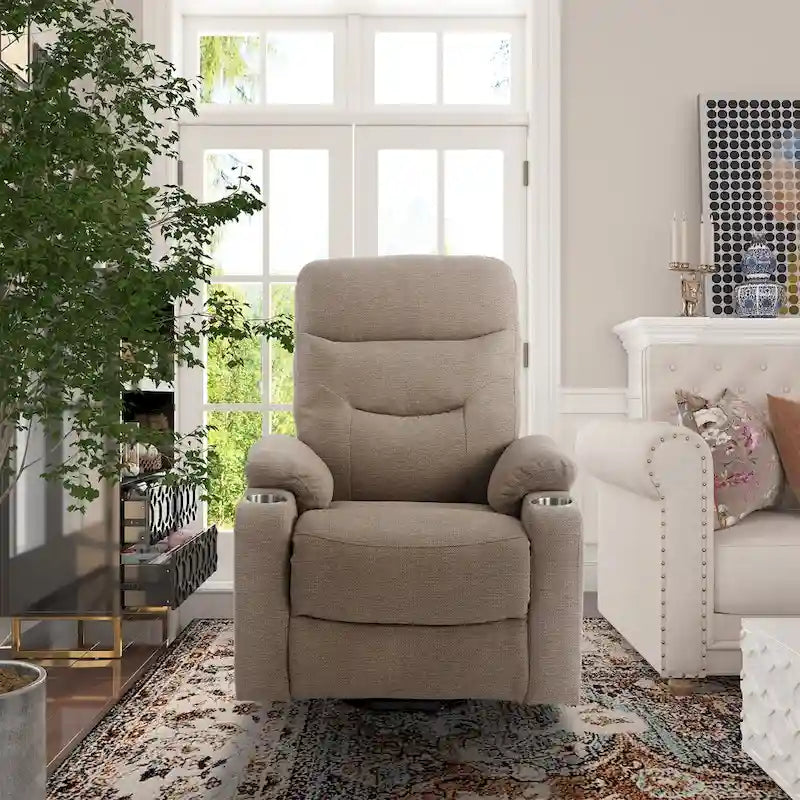 Soft Upholstered Electric Massage Recliner with Cup Holder & Dual Remote