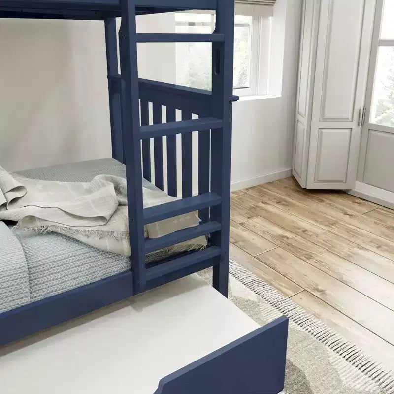 Twin over Twin Bunk Bed with Trundle, Solid Wood, Sleeps 3 – Blue / Espresso / Natural / Pecan / Walnut / White