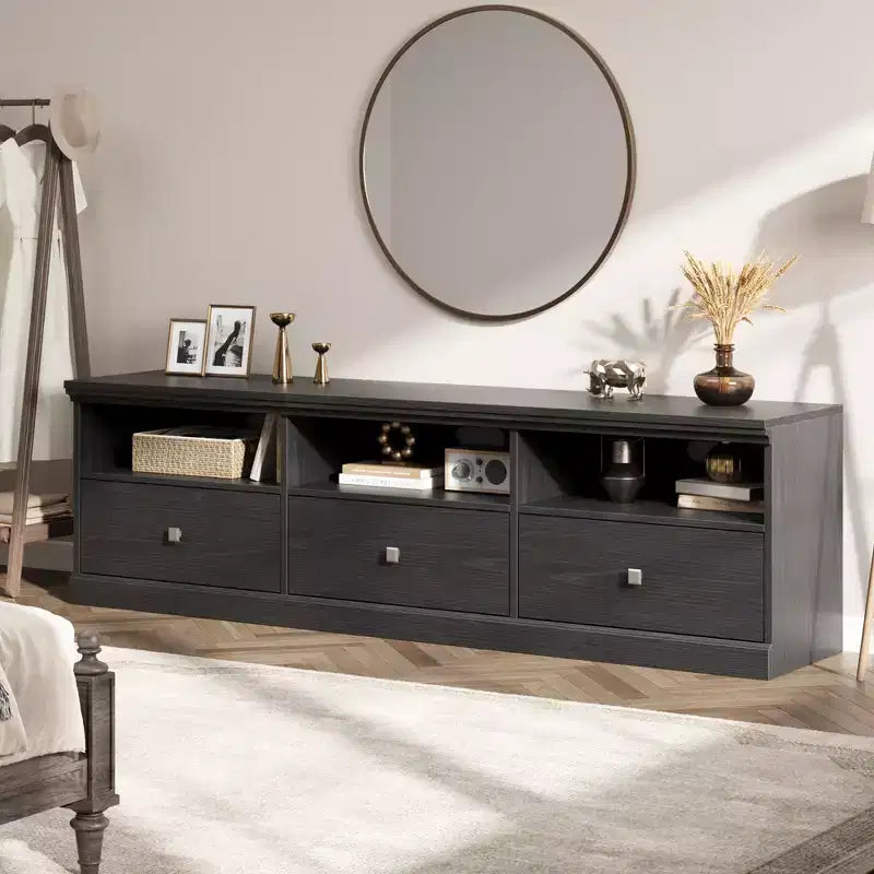 70" TV Stand for TVs up to 80", Mid Century Modern Entertainment Center with Drawers & Shelves