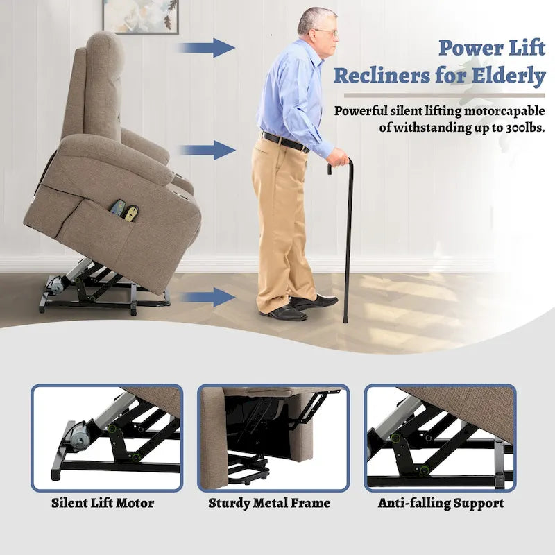 Soft Upholstered Electric Massage Recliner with Cup Holder & Dual Remote