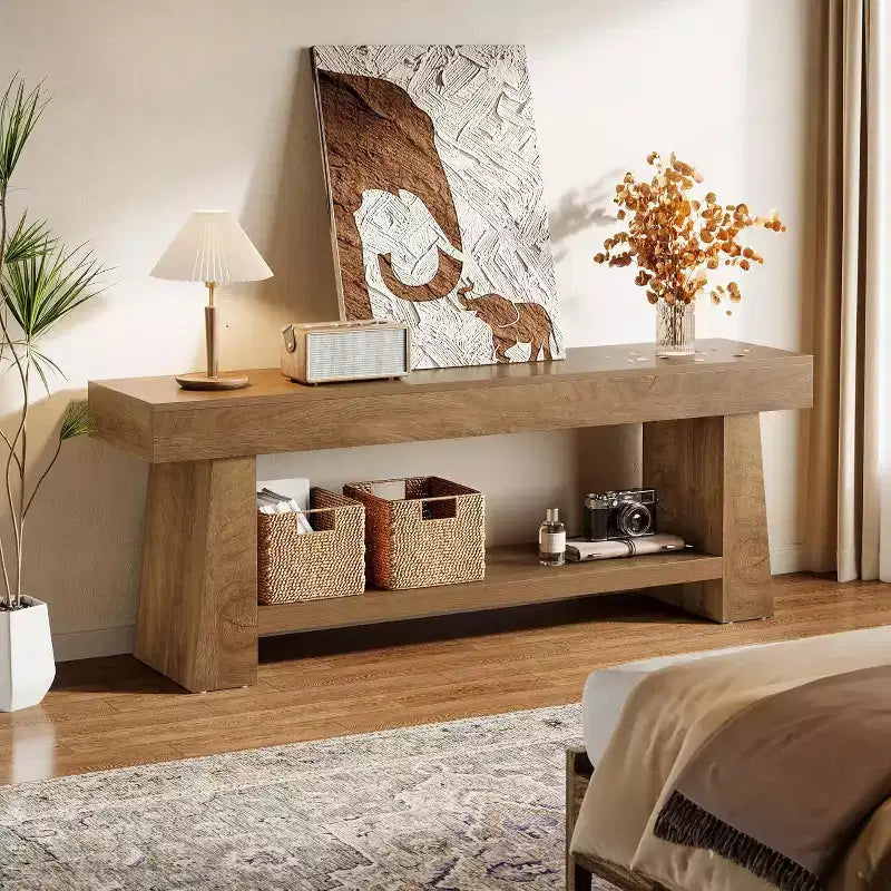 Lantine 63-Inch TV Stand for 55/60/65/70-Inch TVs, 2-Tier Wooden Entertainment Center, Media Console Table for Living Room, Bedroom