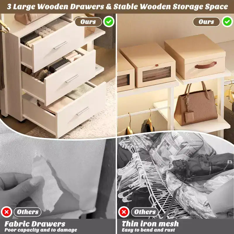 Closet Organizer System with Tower Shelving & 3 Drawers, 96"x80", 1200 lbs Capacity
