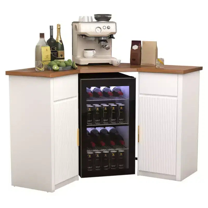 GDLF Corner Bar Cabinet with Fridge Space, Corner Coffee Bar Station for Home