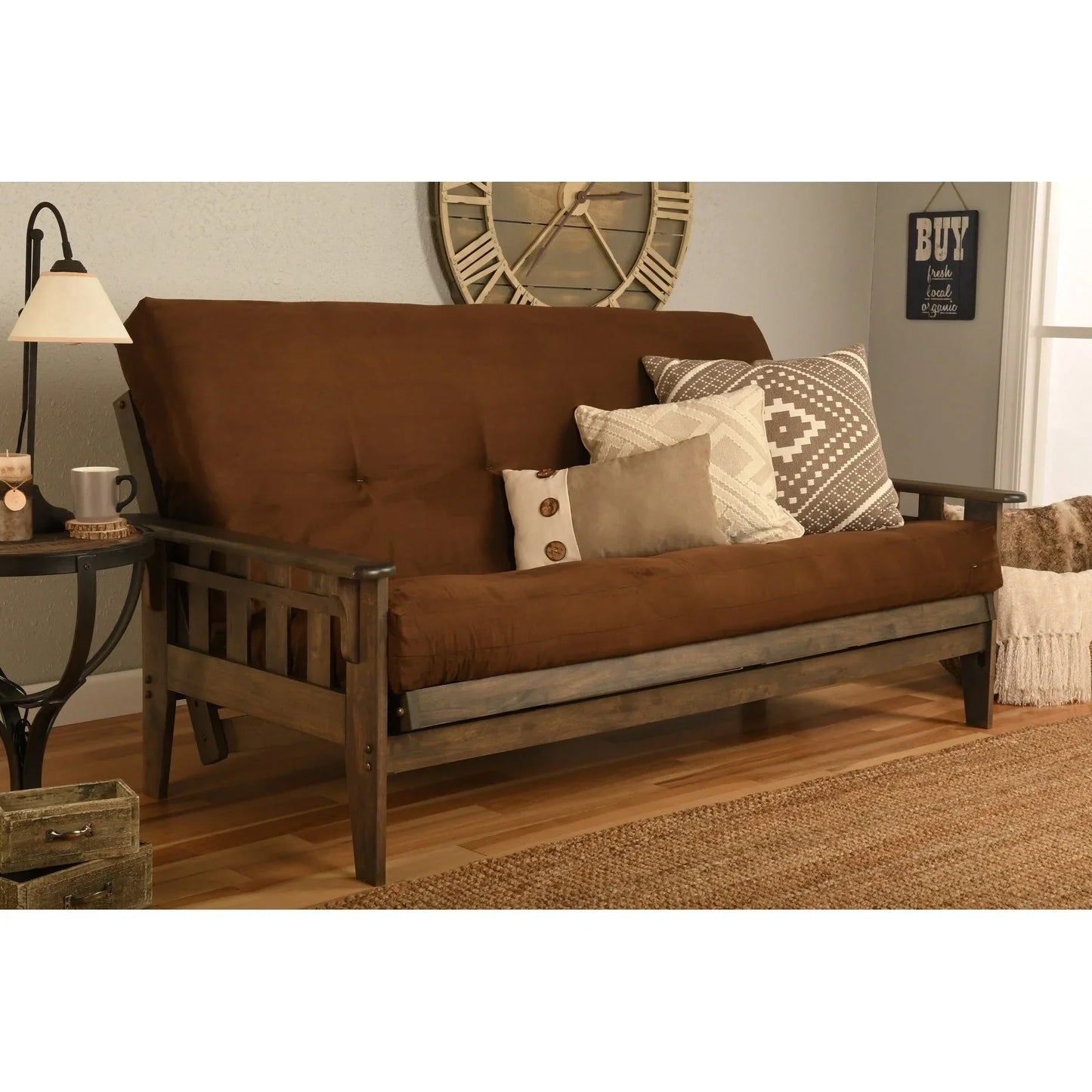 Full-size Rustic Walnut Futon Set with Mattress