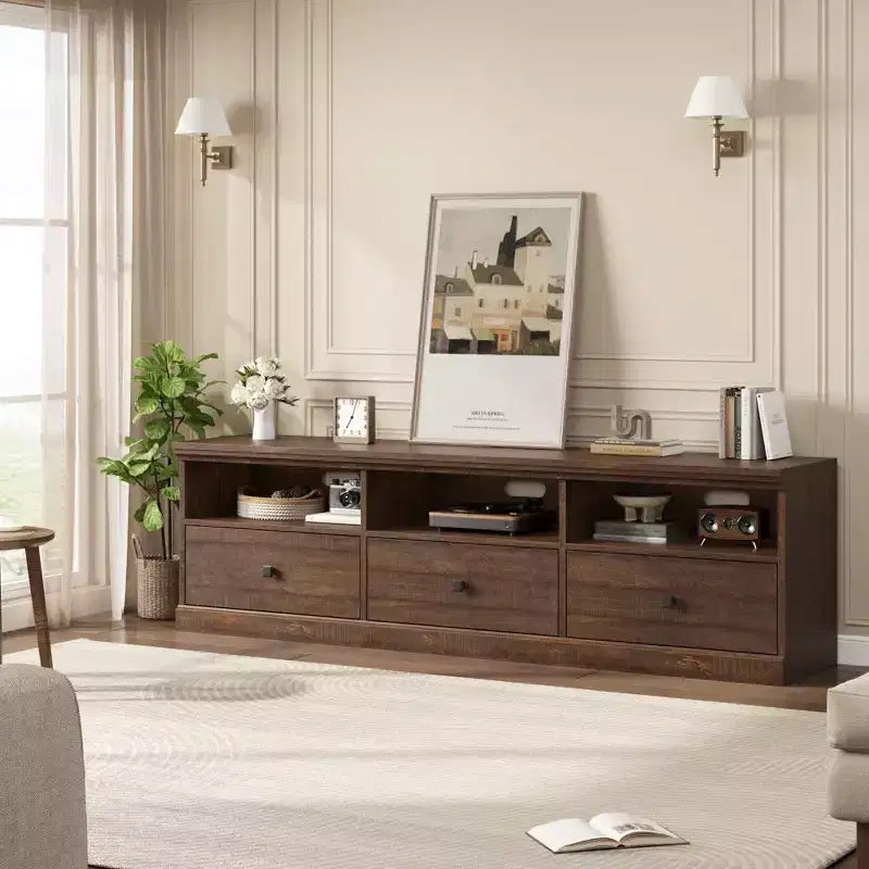 70" TV Stand for TVs up to 80", Mid Century Modern Entertainment Center with Drawers & Shelves