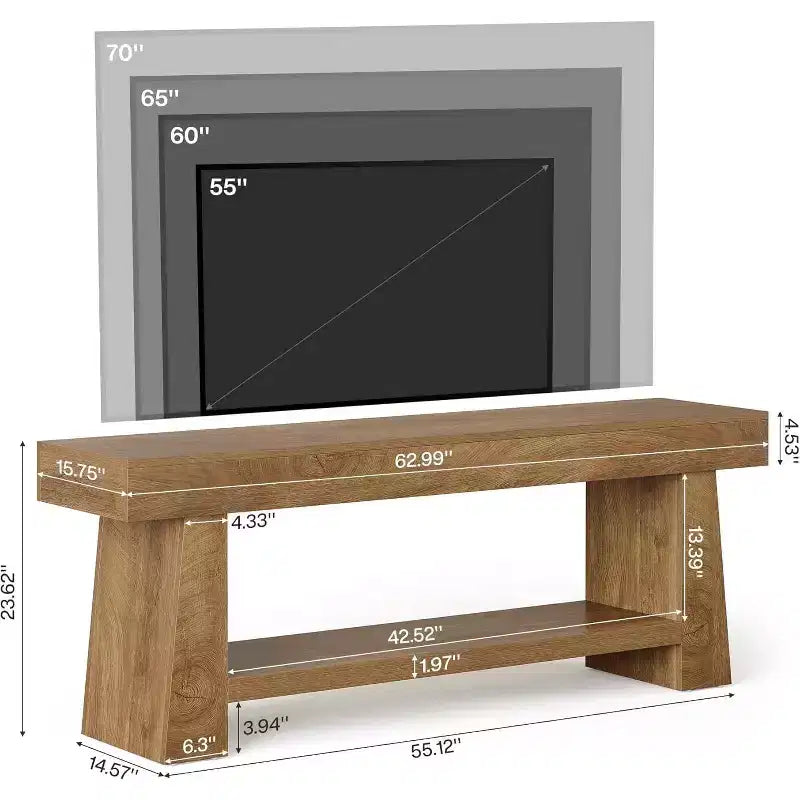Lantine 63-Inch TV Stand for 55/60/65/70-Inch TVs, 2-Tier Wooden Entertainment Center, Media Console Table for Living Room, Bedroom