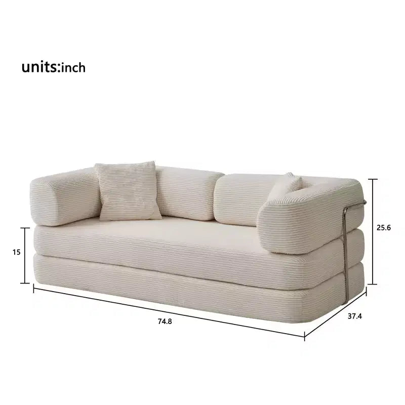 Okak Convertible Floor Sofa Bed Loveseats with Blanket & Pillows,Corduroy Fabric Futon Couch for Living Room,Apartments