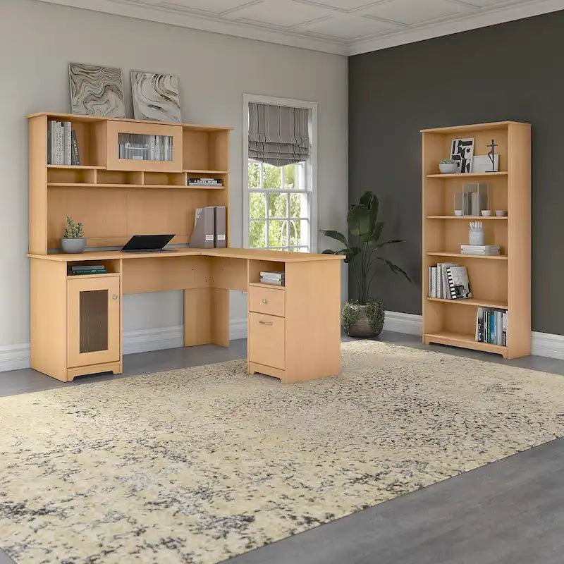 60" L-Shaped Computer Desk with Hutch, 5-Shelf Bookcase & File Drawer, 200 lb Desktop Capacity