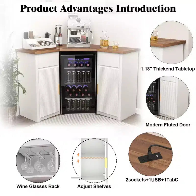 GDLF Corner Bar Cabinet with Fridge Space, Corner Coffee Bar Station for Home