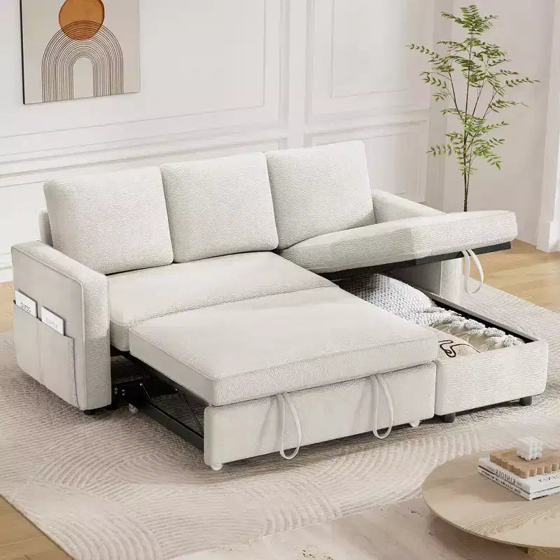 Dyonery 81 Sleeper Sofa Bed, 2 in 1 Pull Out Couch with Reversible Storage Chaise