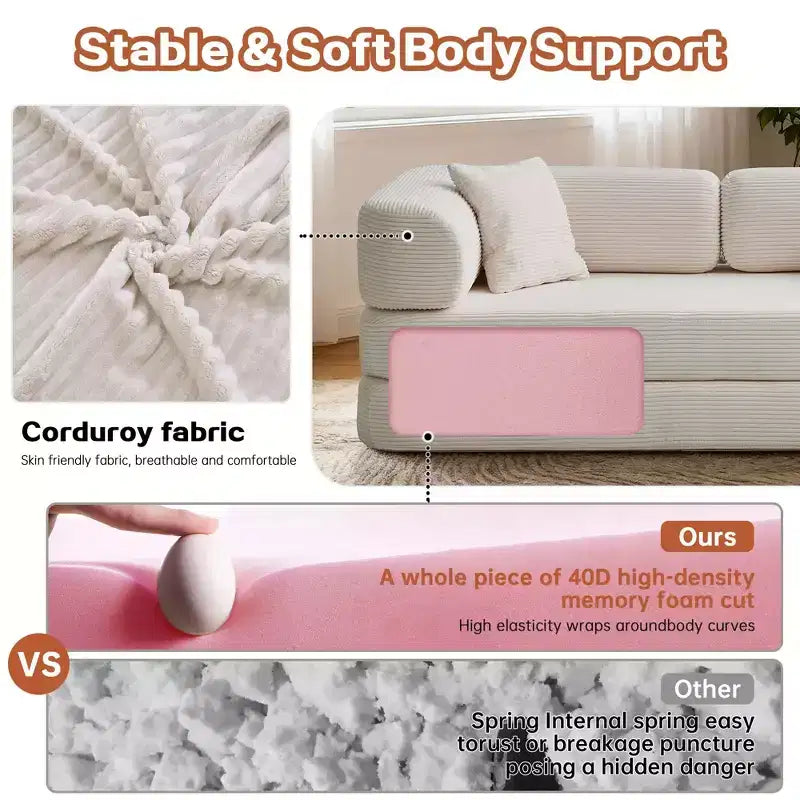 Okak Convertible Floor Sofa Bed Loveseats with Blanket & Pillows,Corduroy Fabric Futon Couch for Living Room,Apartments