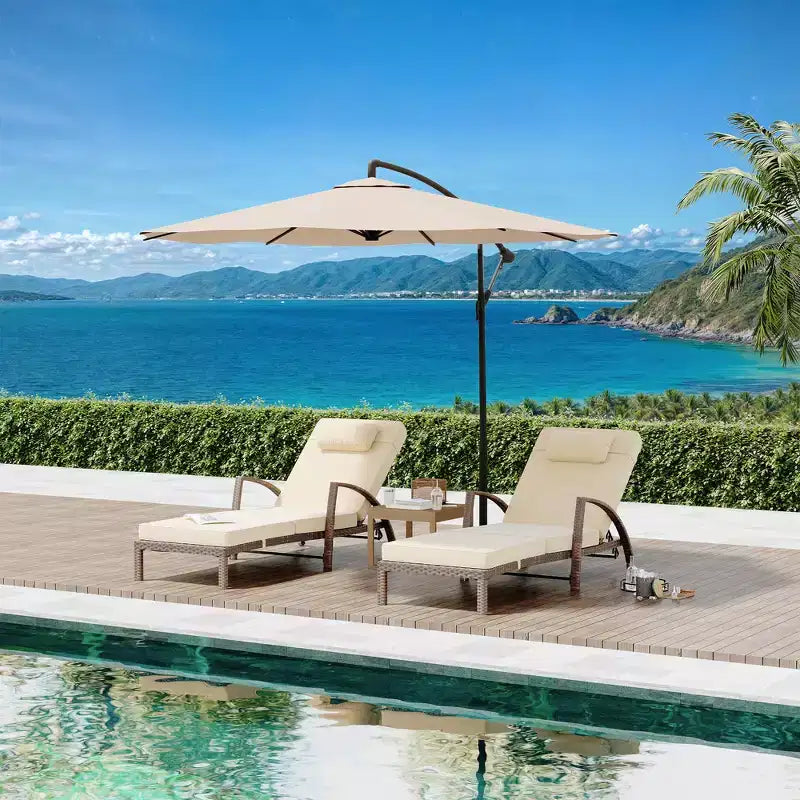 Coolmee Outdoor Chaise Lounge Set of 2 Rattan Patio Folding Chaise Lounge Adjustable 5 Position Back Patio Pool Lounge Chair with Cushion Pillow
