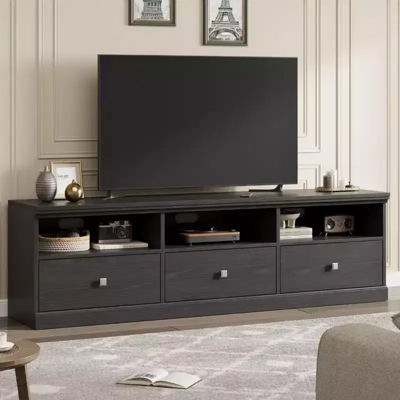 70" TV Stand for TVs up to 80", Mid Century Modern Entertainment Center with Drawers & Shelves