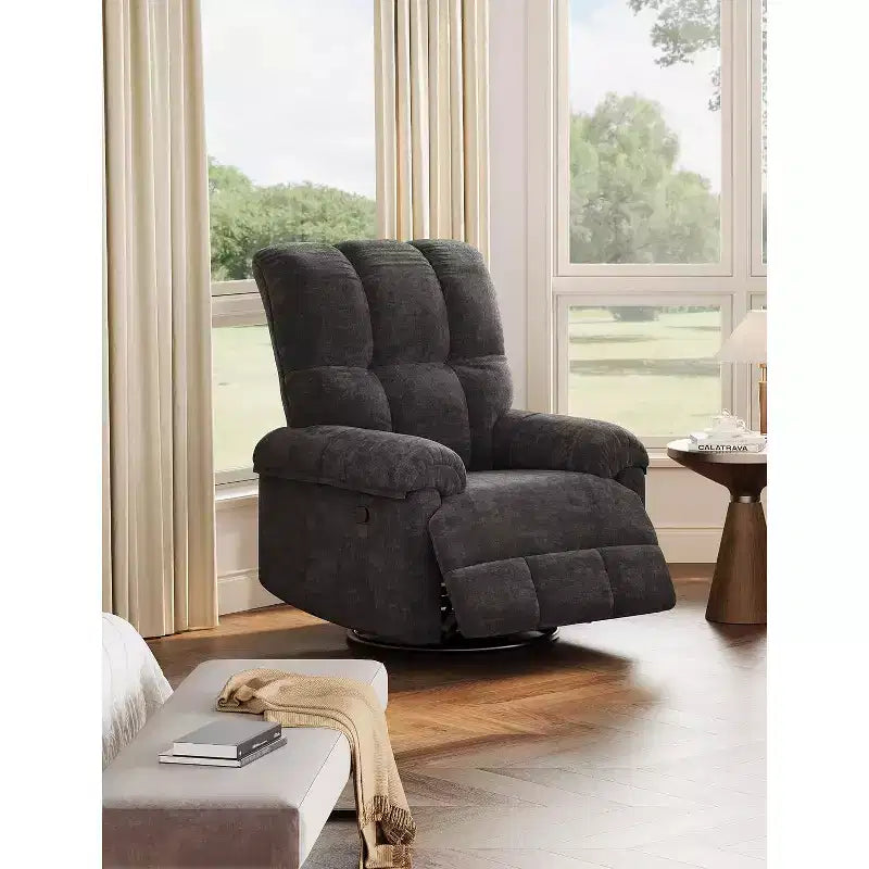Oversized Swivel Rocker Recliner Chair, Overstuffed Chenille Upholstery, Padded Armrests, Infinite Recline, 350 lb Capacity, for Living Room