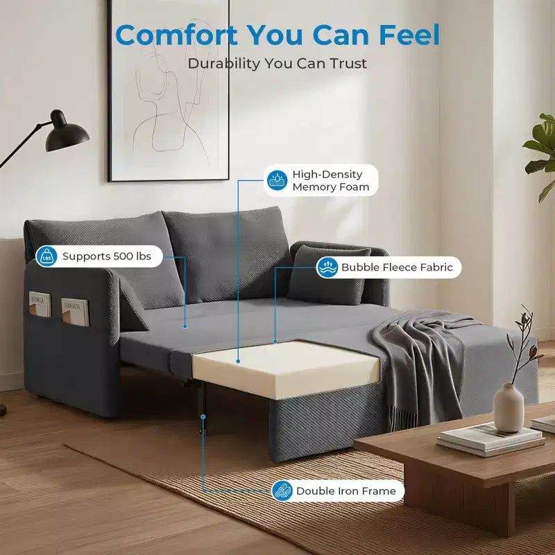 Convertible Sofa Bed with Adjustable Backrest, Bubble Fleece
