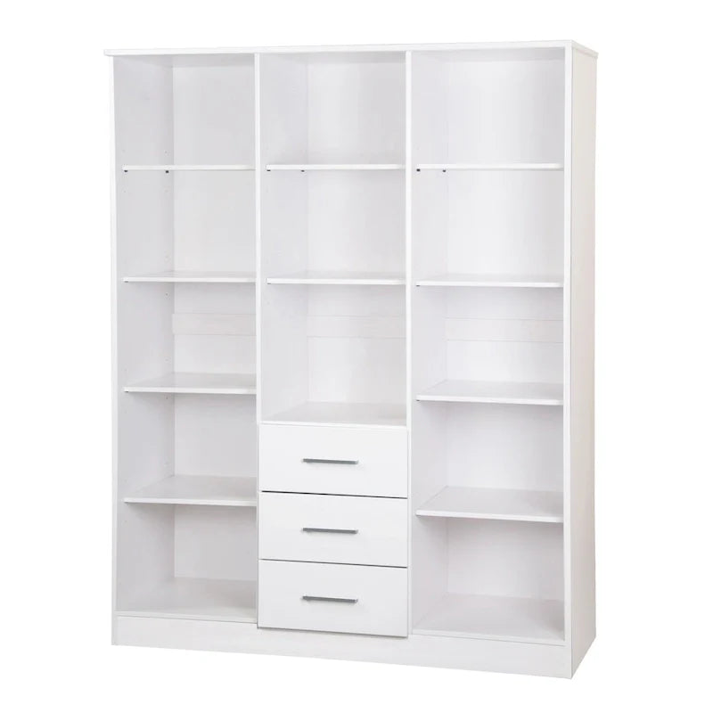 3-Door Solid Pine Wood Wardrobe Armoire, 72"H x 56"W, Mirrored or Panel Door, 3 Clothing Rods