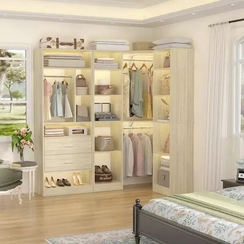 Corner Closet Organizer System with 2 Drawers