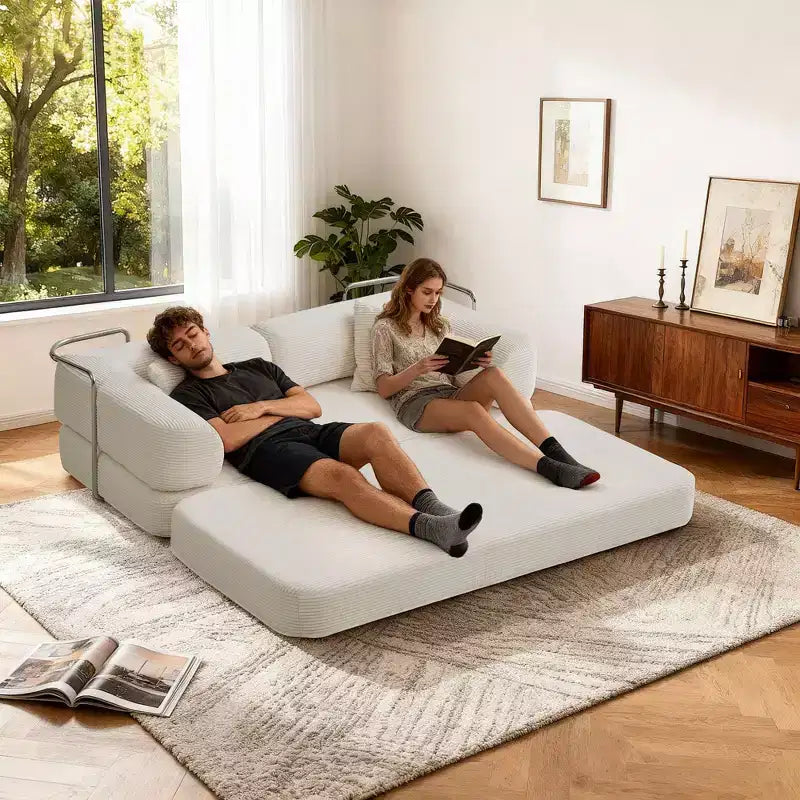Okak Convertible Floor Sofa Bed Loveseats with Blanket & Pillows,Corduroy Fabric Futon Couch for Living Room,Apartments