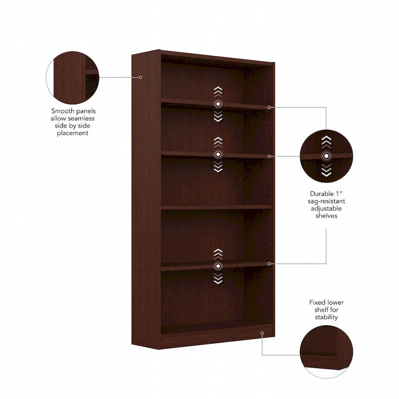 Tall 5-Shelf Bookcase Storage Unit – 72" Adjustable Shelves for Home & Office
