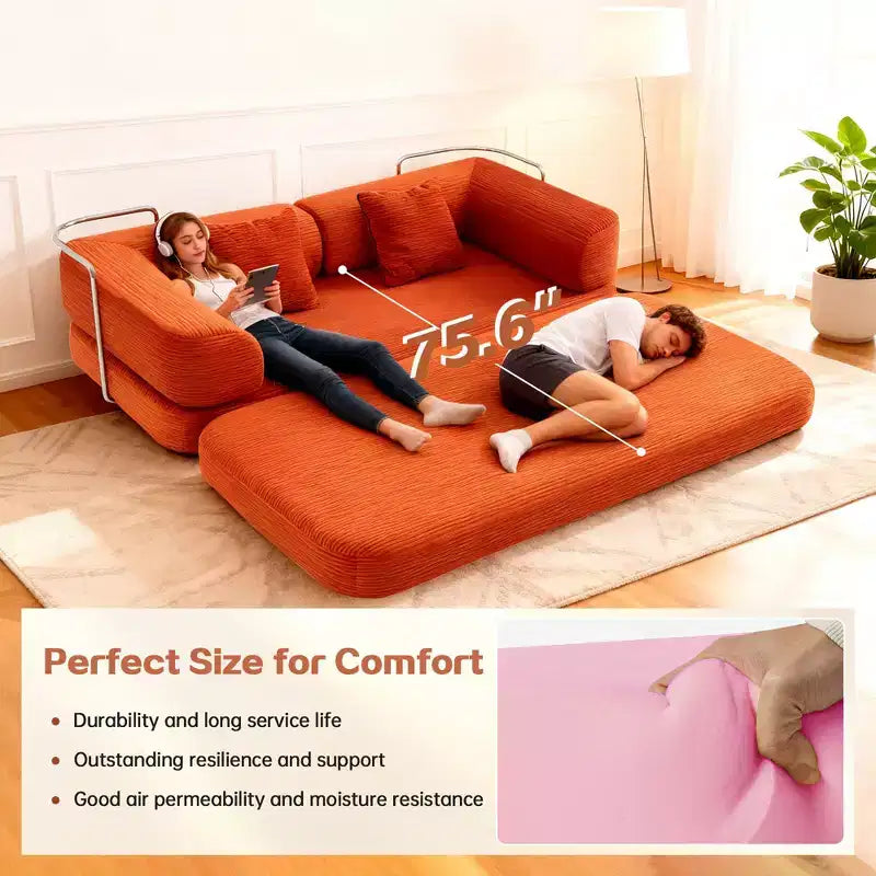 Okak Convertible Floor Sofa Bed Loveseats with Blanket & Pillows,Corduroy Fabric Futon Couch for Living Room,Apartments