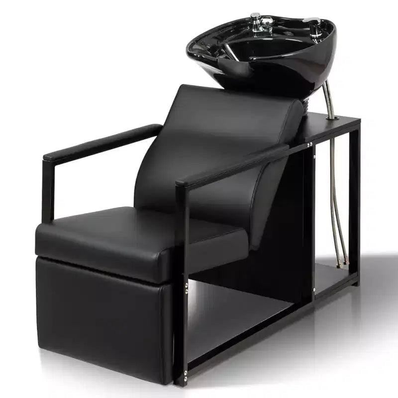 Salon Shampoo Backwash Chair Unit with Porcelain Bowl and Storage Shelf