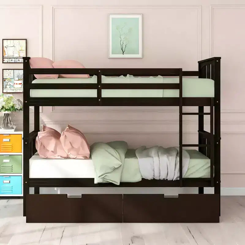 Modern Full over Full Bunk Bed with 2 Drawers