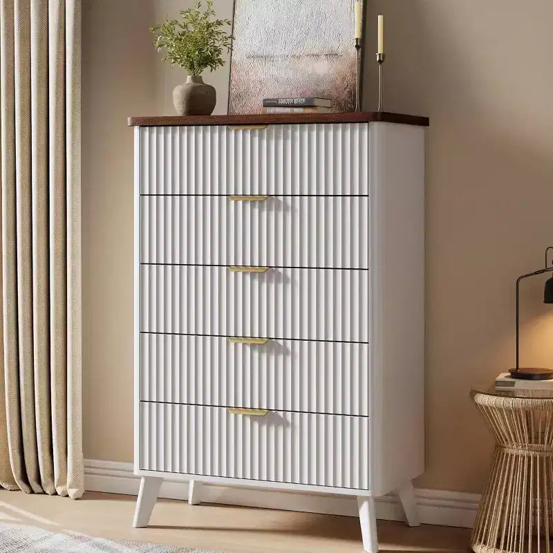 5-Drawer Fluted Dresser, 47.2-Inch Tall Chest of Drawers, Curved Design