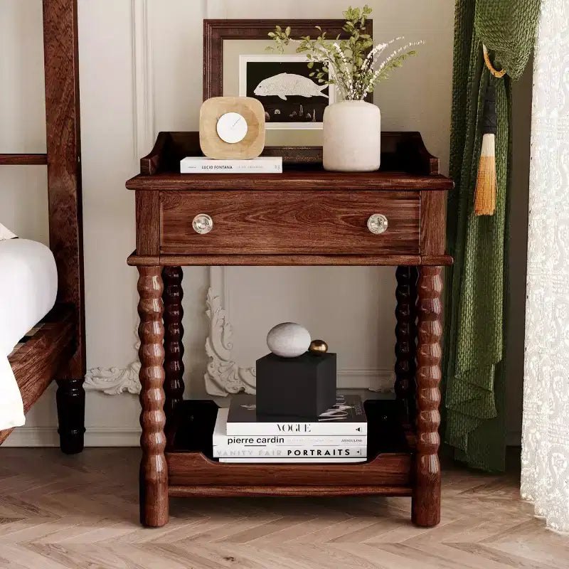 Mid-Century Modern Nightstand with Drawer and Open Shelf, Rustic Bedside Table with Storage for Bedroom or Living Room - Panipeachy