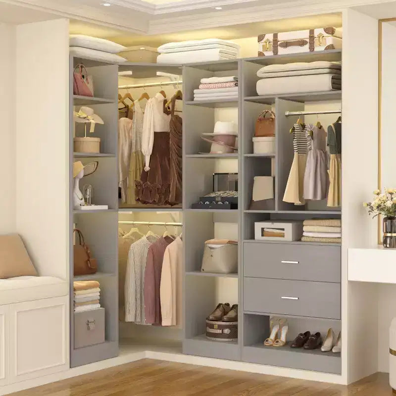 Corner Closet Organizer System with 2 Drawers