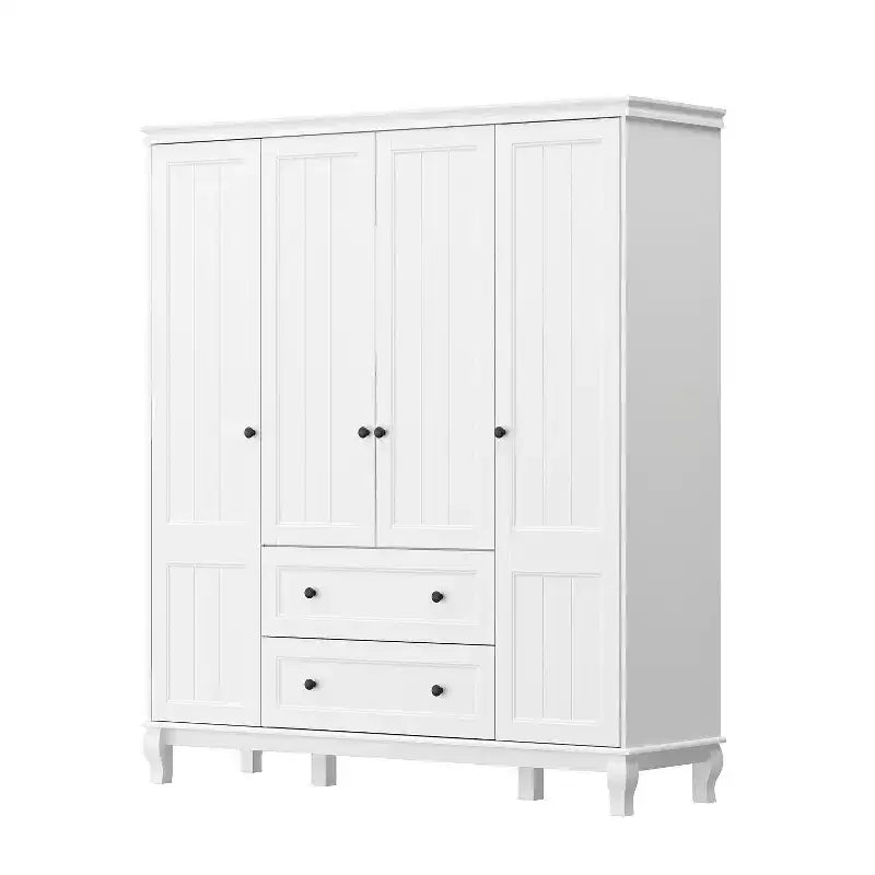 White Freestanding Wood Armoire With Drawers and Hanging Rods
